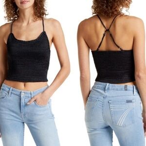 Free People Black “Right on Time” Textured Crop Top